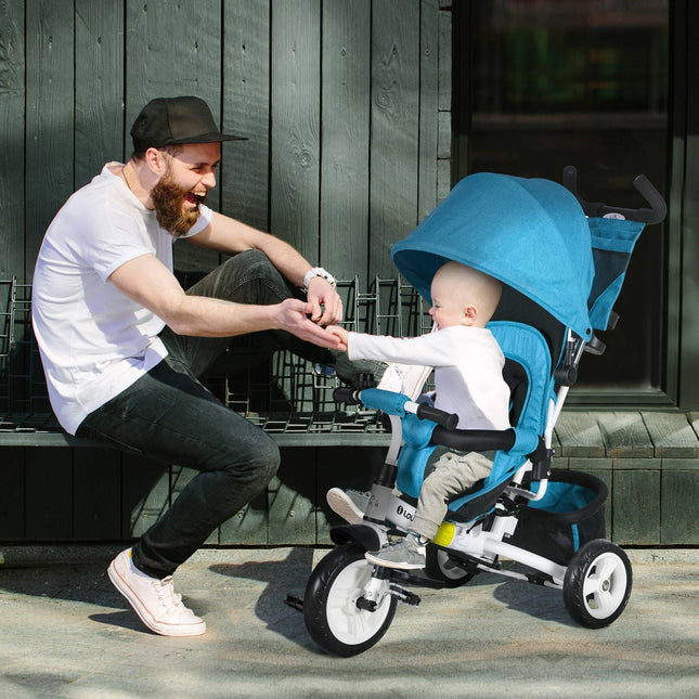 Tricycle pour enfants, vélo pour enfants, panier arrière, porte-gobelet, pare-soleil, métal, bleu