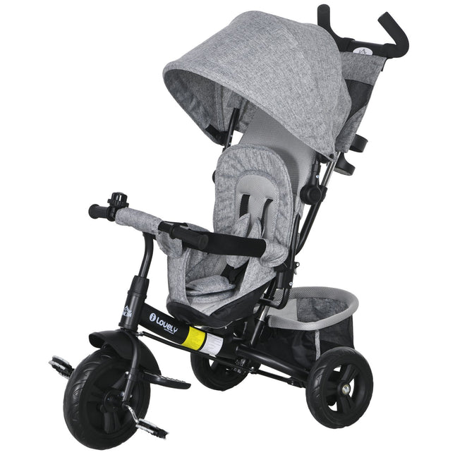 Tricycle pour enfants, vélo pour enfants, panier arrière, porte-gobelet, pare-soleil, métal, gris