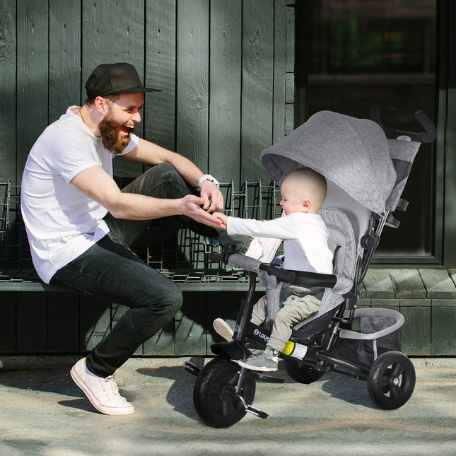 Tricycle pour enfants, vélo pour enfants, panier arrière, porte-gobelet, pare-soleil, métal, gris