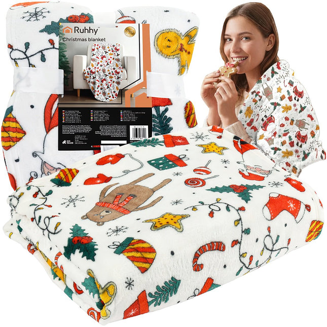 Couverture de Noël, 150 x 200 cm, polyester doux, blanche