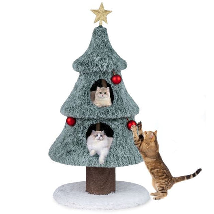 Weihnachts-Katzenbaum 123 cm, 2 Höhlen, Kratzbaum