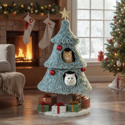Weihnachts-Katzenbaum 123 cm, 2 Höhlen, Kratzbaum