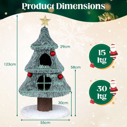 Weihnachts-Katzenbaum 123 cm, 2 Höhlen, Kratzbaum