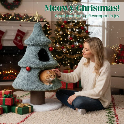 Weihnachts-Katzenbaum 123 cm, 2 Höhlen, Kratzbaum