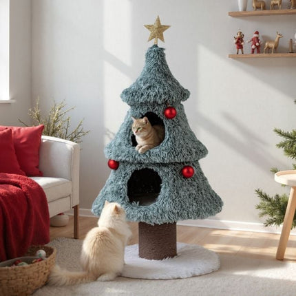Weihnachts-Katzenbaum 123 cm, 2 Höhlen, Kratzbaum