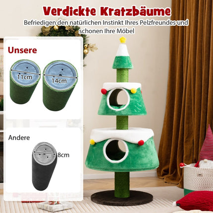 Arbre à chat de Noël avec 2 niches, poteaux en sisal et peluches