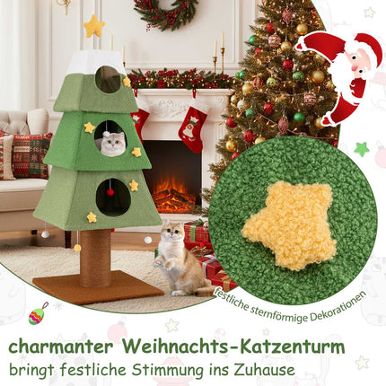 Arbre à chat de Noël avec poteau en sisal, 162 cm, vert