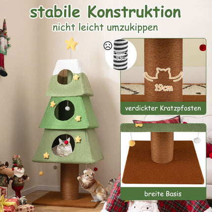 Arbre à chat de Noël avec poteau en sisal, 162 cm, vert