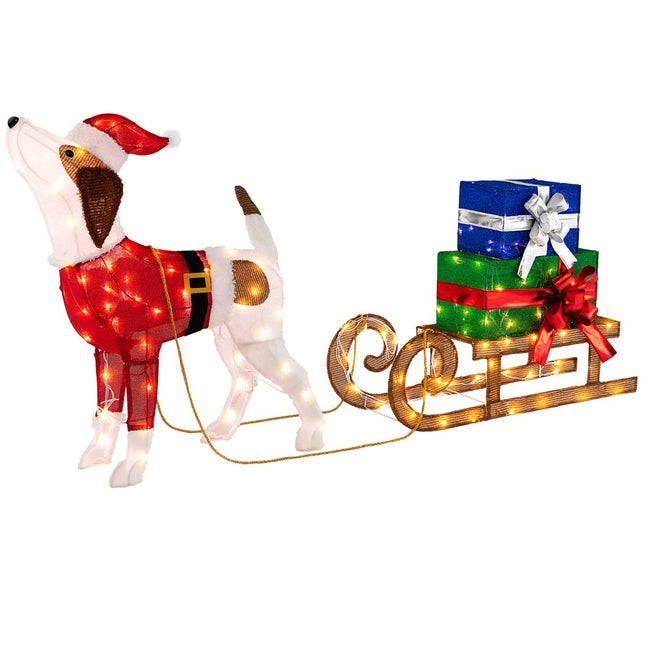 Décoration de Noël Chien et Traîneau avec 170 lumières LED