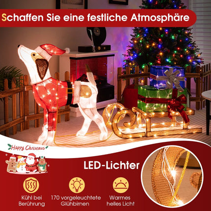 Décoration de Noël Chien et Traîneau avec 170 lumières LED