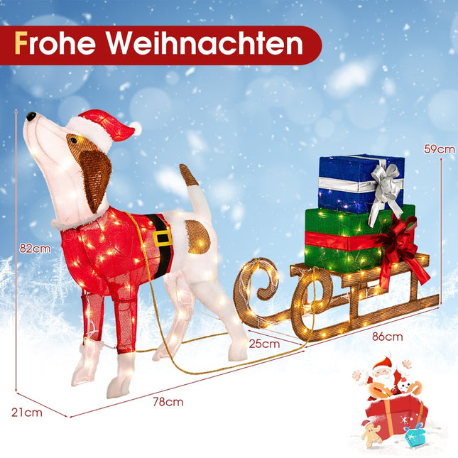 Décoration de Noël Chien et Traîneau avec 170 lumières LED