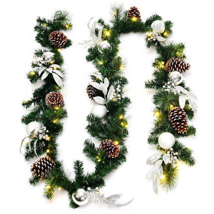 Guirlande de Noël 2,7 m, 50 lumières LED, pommes de pin, minuterie