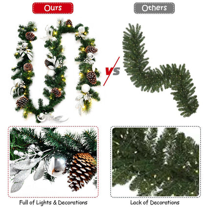 Guirlande de Noël 2,7 m, 50 lumières LED, pommes de pin, minuterie