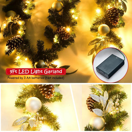 Guirlande de Noël 2,7 m, 50 lumières LED, pommes de pin, minuterie