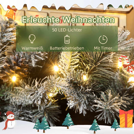 Christmas Garland with 50 LED Lights and 216 Snowy Tips, Timer, Green, White