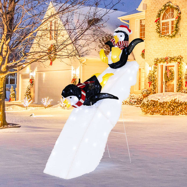 Toboggan pingouin de Noël, 130 LED, 120 cm