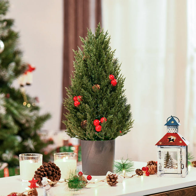Künstlicher Weihnachtsbaum mit roten Beeren & Tannenzapfen, 50 cm
