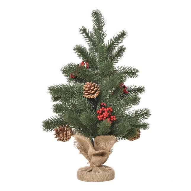 Künstlicher Weihnachtsbaum, 50cm, rote Beeren & Tannenzapfen