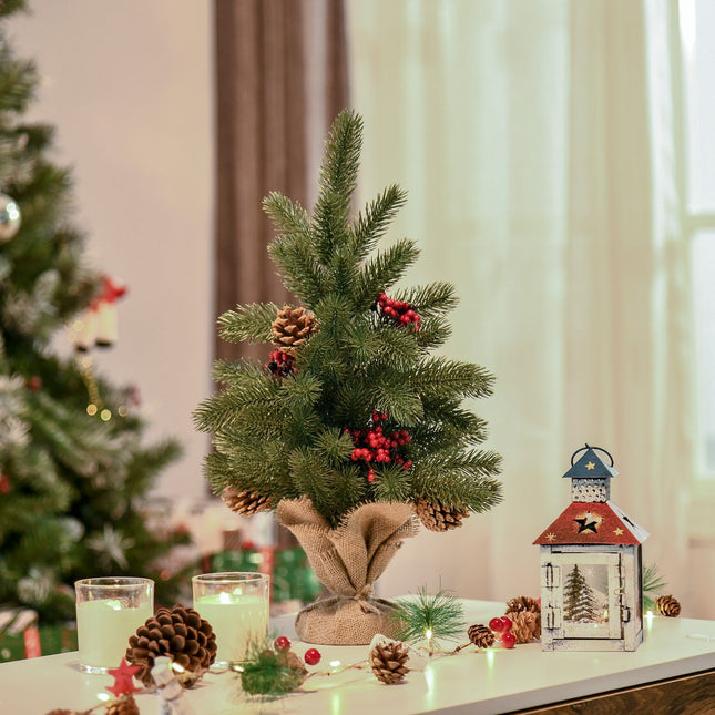 Künstlicher Weihnachtsbaum, 50cm, rote Beeren & Tannenzapfen