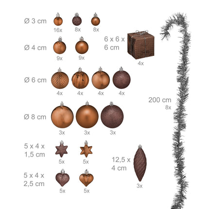 Weihnachtsbaumkugeln-Set, 110 Kunststoff-Ornamente