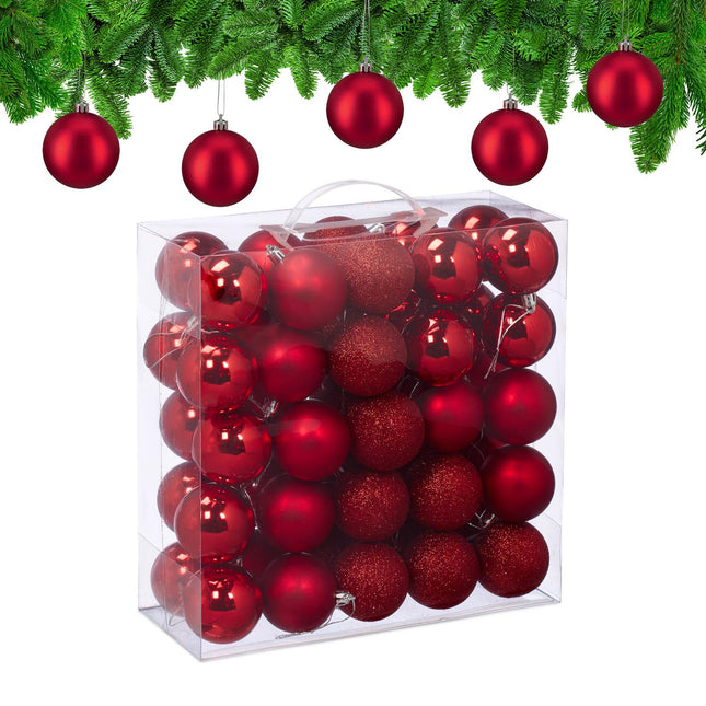 Weihnachtsbaumkugeln Set, 50 Stück, Matt/Glitzer/Glänzend