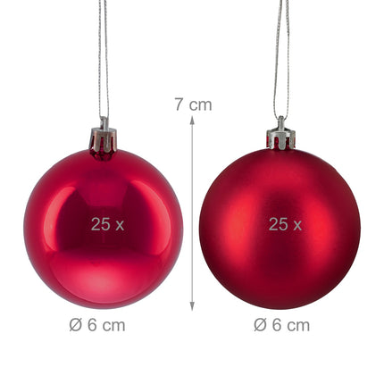 Christbaumkugeln Set, 50 Stück mit Bändern