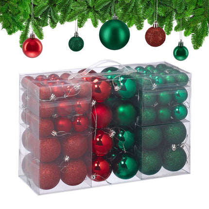 Weihnachtsbaumkugeln Set, Rot & Grün, verschiedene Oberflächen