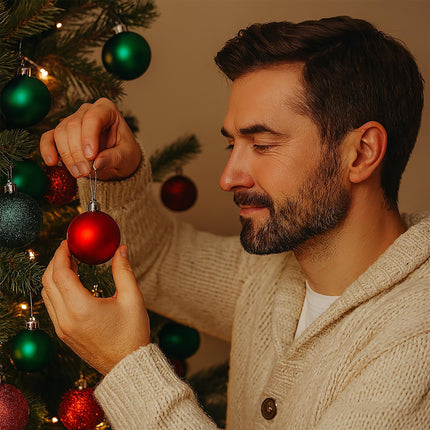 Weihnachtsbaumkugeln Set, Rot & Grün, verschiedene Oberflächen