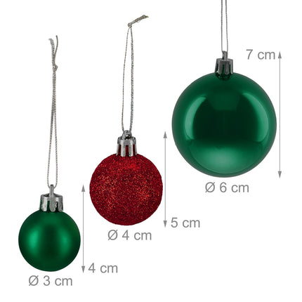 Weihnachtsbaumkugeln Set, Rot & Grün, verschiedene Oberflächen