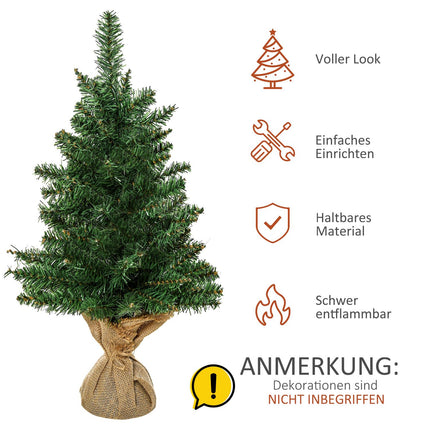 Kleiner künstlicher 60 cm Weihnachtsbaum für den Tisch, Leinenfuß