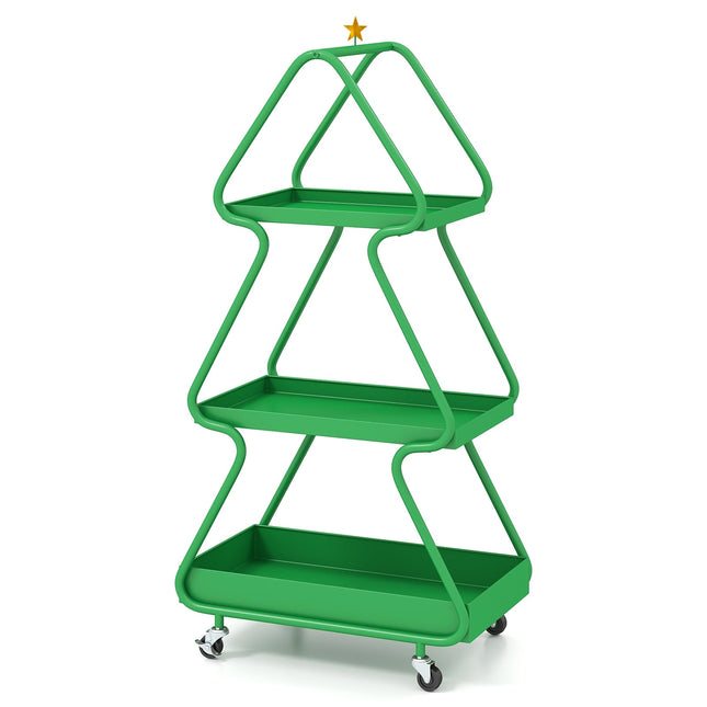 Chariot à roulettes pour sapin de Noël - Rangement métallique à 3 niveaux