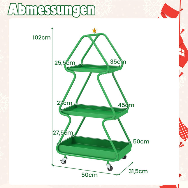 Chariot à roulettes pour sapin de Noël - Rangement métallique à 3 niveaux