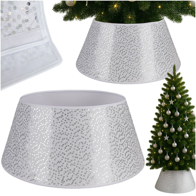 Housse pour pied de sapin de Noël, 60 cm, blanche à paillettes argentées