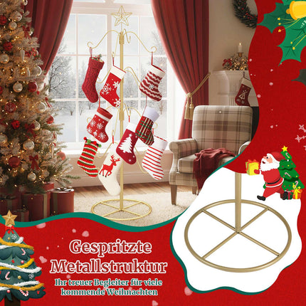 Weihnachtsbaum-Strumpfhalter mit 16 Haken, goldfarbenes Metall