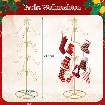 Weihnachtsbaum-Strumpfhalter mit 16 Haken, goldfarbenes Metall