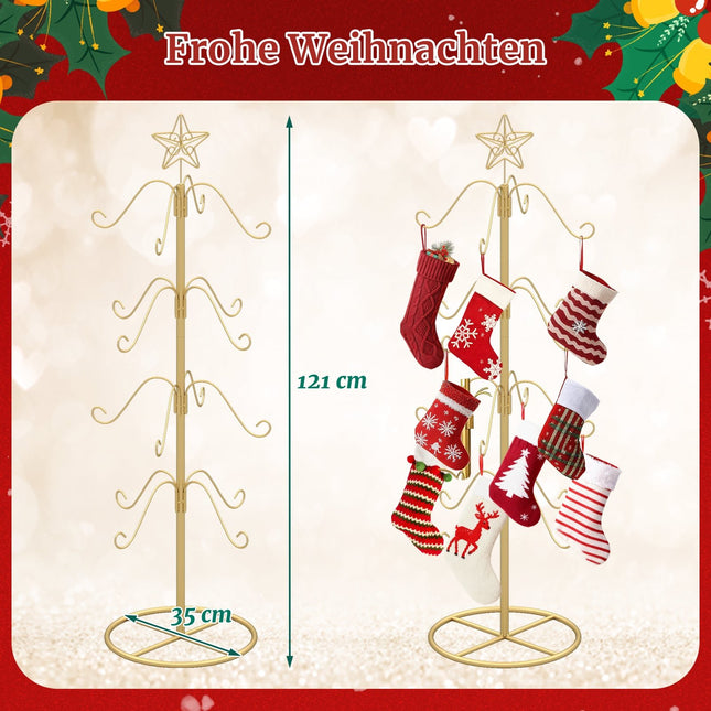 Weihnachtsbaum-Strumpfhalter mit 16 Haken, goldfarbenes Metall