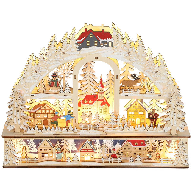 Weihnachtsdorf mit LED-Beleuchtung, 45 cm, Holz
