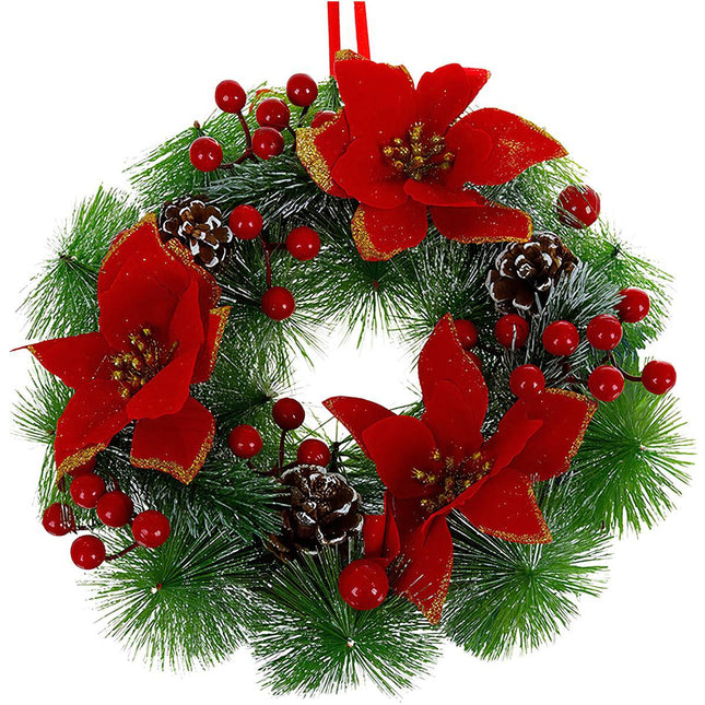 Weihnachtskranz 30cm – Tannenzapfen, rote Beeren, PVC