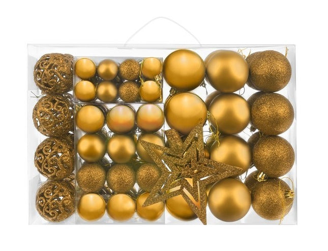 Lot de 100 boules de Noël + étoile dorée