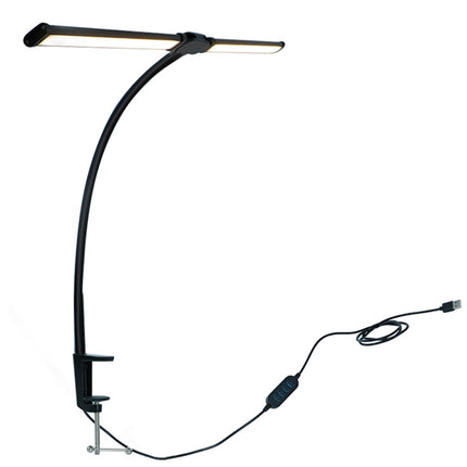 Lampe de bureau LED à pince, 61 cm, double tête, USB, intensité variable