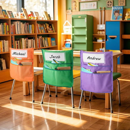 Classroom Chair Pockets, 24-Pack 14x15 in With Name Tags