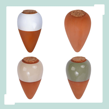 Ensemble de 4 cônes d'arrosage en terre cuite avec couvercles, 350 ml