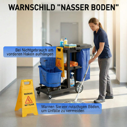 Reinigungswagen mit 3 Ablagen, 70L Sack, Moppeimer, Blau