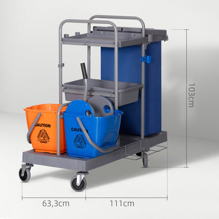 Reinigungswagen mit Mopp-Presse, 3-stöckig, 2x18L Eimer