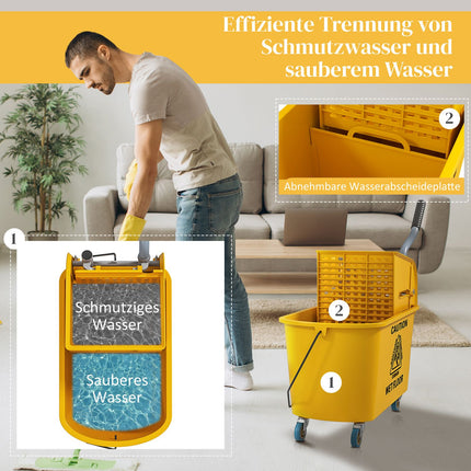 Reinigungswagen mit Rollen, 20L Fassungsvermögen, Gelb
