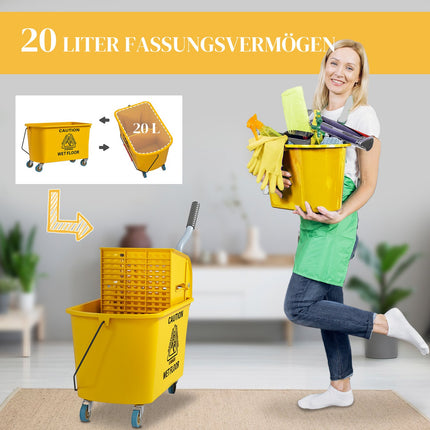 Reinigungswagen mit Rollen, 20L Fassungsvermögen, Gelb