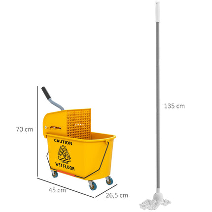 Reinigungswagen mit Rollen, 20L Fassungsvermögen, Gelb