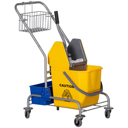 Chariot de nettoyage avec essoreuse, capacité 25 L, 4 roues, jaune
