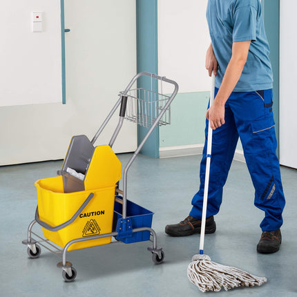 Chariot de nettoyage avec essoreuse, capacité 25 L, 4 roues, jaune