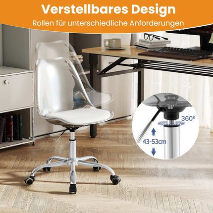 Chaise de bureau transparente en PET - Réglable, pivotante, ergonomique